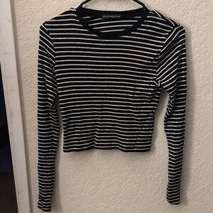 Brandy Melville Navy and White Striped Long Sleeve Top